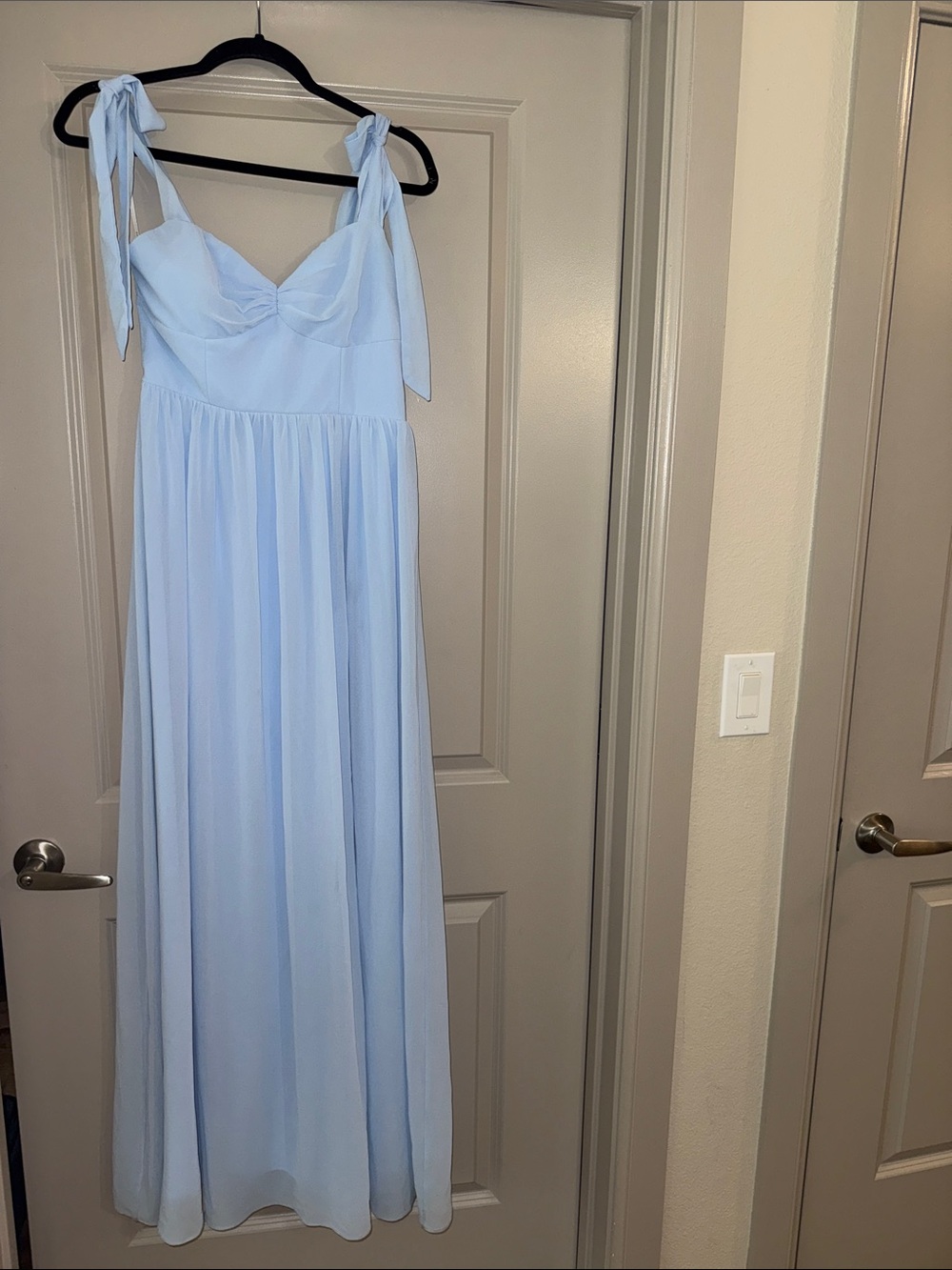 Lulu's Radiant Charisma Light Blue Chiffon Ruched Tie-Strap Maxi Dress